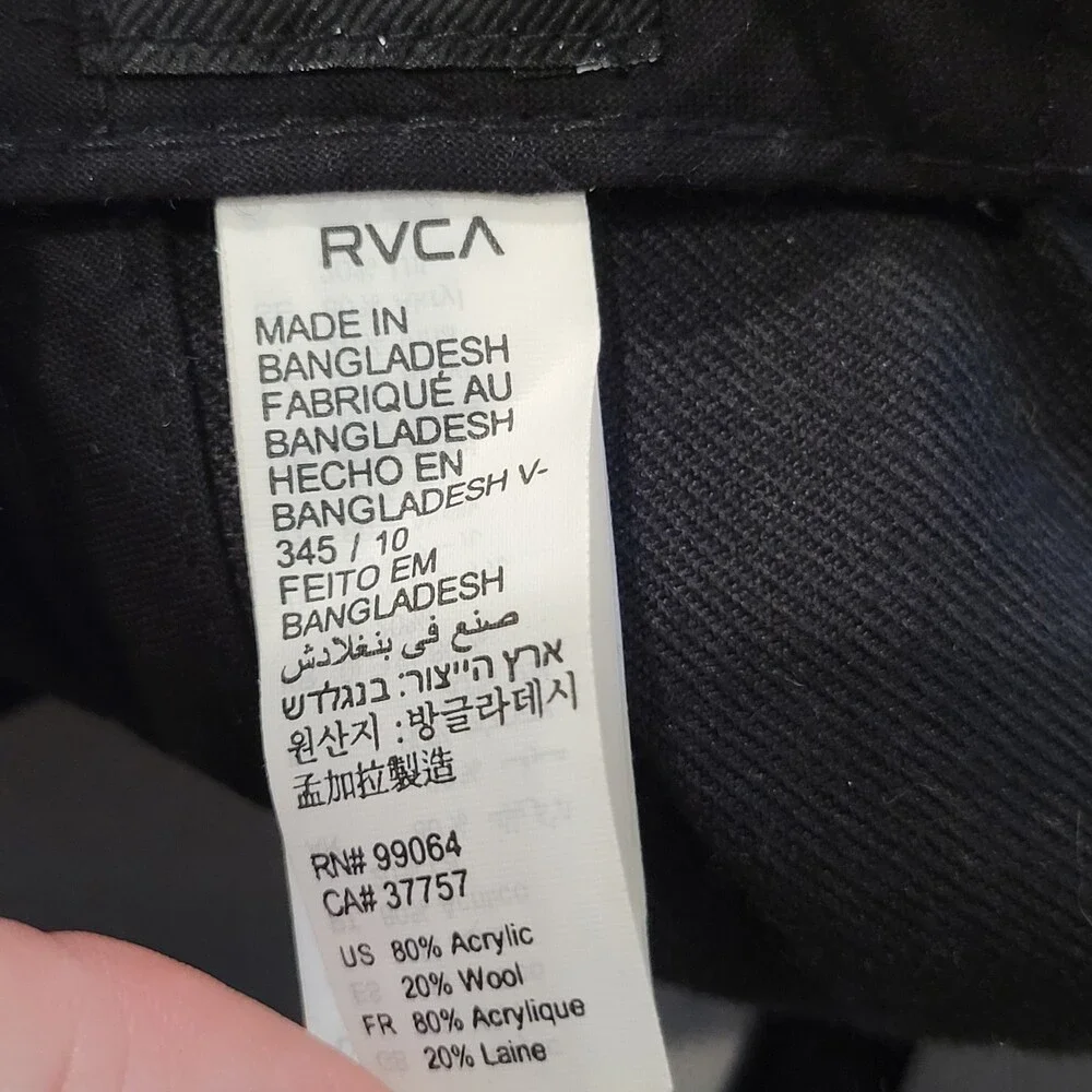 RVCA Hat Cap Snapback Black One Size Mid Fit Wool Blend Adjustable